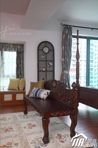 三米设计中式风格公寓经济型130平米卧室窗帘效果图