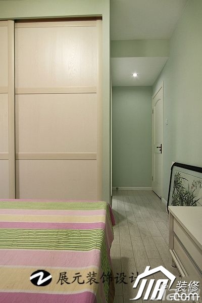 二居室装修,富裕型装修,简约风格,小清新,彩色装修,卧室,舒适,展元装饰设计