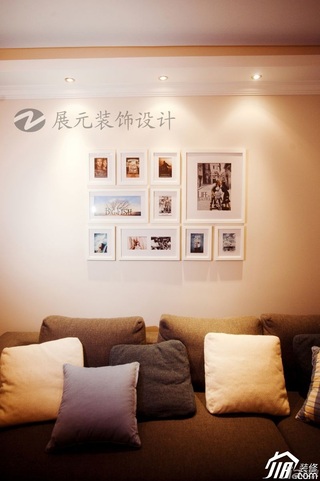 美式乡村风格小户型温馨暖色调富裕型客厅沙发背景墙设计图纸