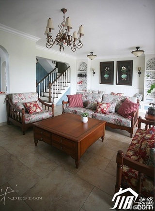 三米设计田园风格复式富裕型客厅沙发图片
