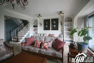 三米设计田园风格复式富裕型客厅沙发效果图