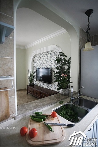 三米设计田园风格复式富裕型厨房装修图片