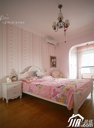 三米设计田园风格复式粉色富裕型儿童房壁纸效果图