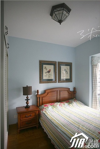 三米设计田园风格复式蓝色富裕型卧室床效果图