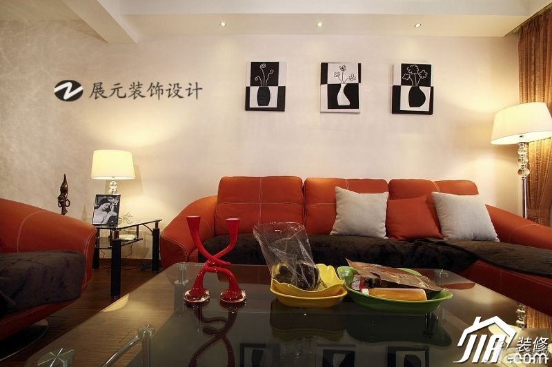 富裕型装修,简约风格,温馨,彩色装修,90平米装修,客厅,简洁,沙发背景墙,沙发,展元装饰