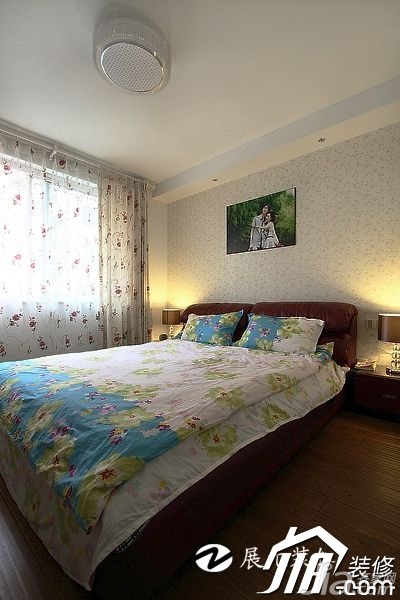 富裕型装修,简约风格,温馨,彩色装修,90平米装修,卧室,温馨,床,展元装饰