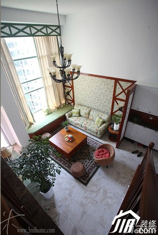 三米设计东南亚风格复式富裕型客厅沙发背景墙沙发图片