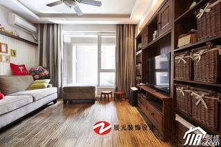 美式风格公寓温馨暖色调富裕型客厅设计图纸