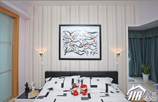 三米设计简约风格二居室经济型90平米卧室卧室背景墙壁纸图片