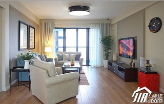 三米设计美式风格公寓富裕型客厅窗帘图片