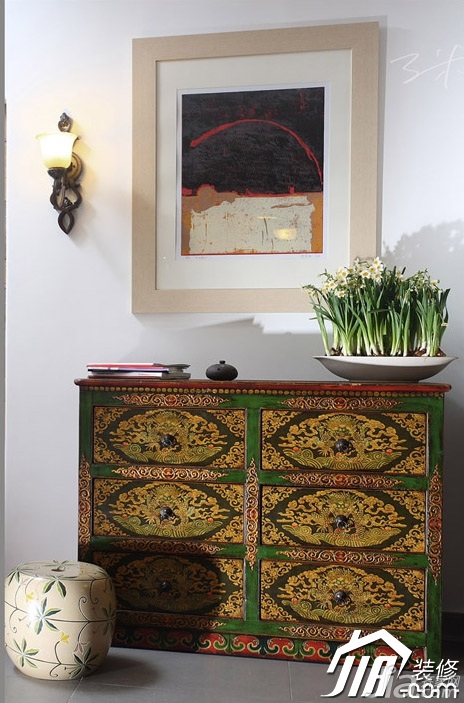 三米设计,中式风格,混搭风格,经济型装修,130平米装修,公寓装修,装饰画