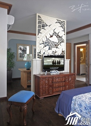 三米设计中式风格公寓经济型130平米卧室隔断电视柜效果图