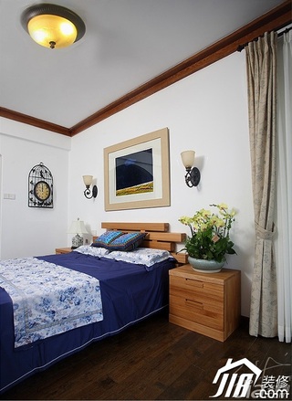 三米设计中式风格公寓经济型130平米卧室窗帘图片