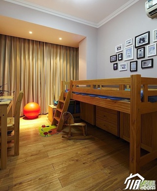 美式乡村风格三居室富裕型120平米儿童房卧室背景墙床效果图