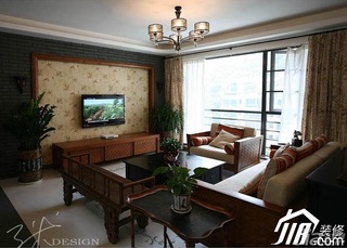 三米设计混搭风格公寓富裕型130平米客厅电视背景墙沙发图片