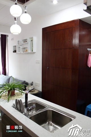 简约风格二居室原木色富裕型40平米厨房装修图片