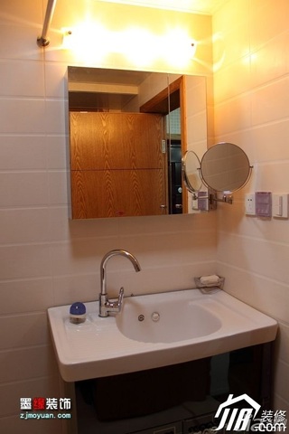 简约风格二居室原木色富裕型40平米卫生间洗手台图片