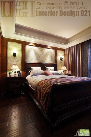 美式风格三居室15-20万120平米卧室床图片