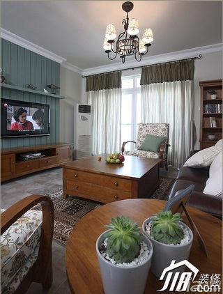 三米设计美式乡村风格公寓经济型130平米客厅电视背景墙茶几图片