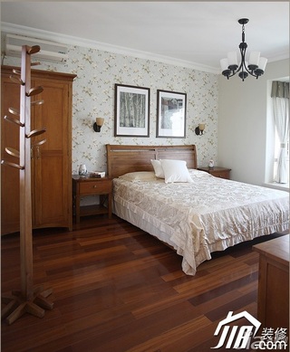 三米设计美式乡村风格公寓经济型130平米卧室壁纸图片