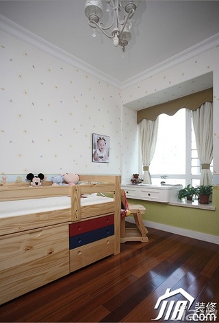 三米设计美式乡村风格公寓经济型130平米儿童房飘窗儿童床图片