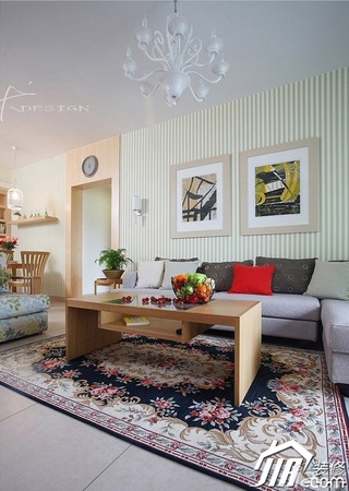 三米设计混搭风格公寓富裕型客厅沙发背景墙茶几图片