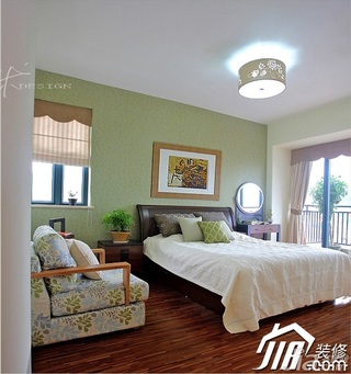 三米设计混搭风格公寓小清新绿色富裕型卧室床图片