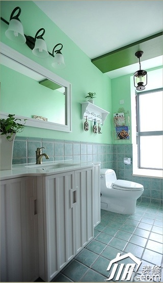 三米设计田园风格公寓绿色经济型120平米卫生间浴室柜图片