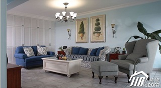 三米设计混搭风格复式小清新蓝色富裕型客厅灯具效果图