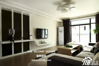 简约风格公寓米色富裕型130平米客厅电视背景墙效果图