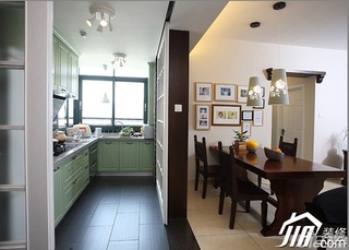 三米设计混搭风格公寓富裕型130平米厨房隔断餐桌图片