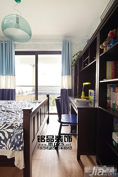 三居室装修,10-15万装修,混搭风格,卧室,窗帘,灯具,书架,书桌