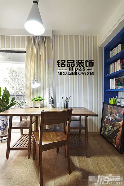 三居室装修,10-15万装修,混搭风格,书桌,书架,窗帘,壁纸,书房