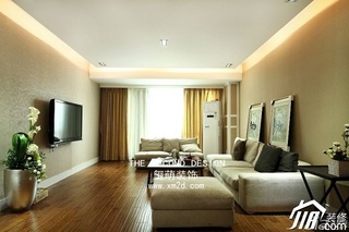 简约风格三居室温馨米色富裕型140平米以上客厅沙发图片