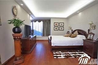 三米设计美式风格别墅豪华型卧室飘窗床效果图