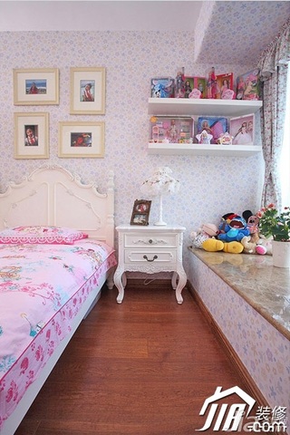 三米设计美式风格别墅粉色豪华型儿童房飘窗壁纸图片