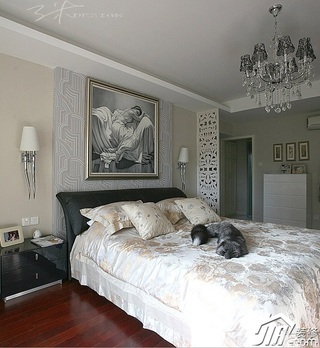 三米设计简约风格公寓富裕型卧室卧室背景墙床图片