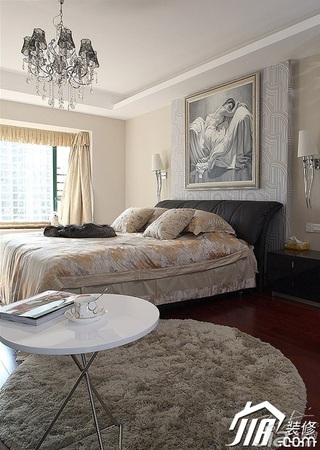 三米设计简约风格公寓富裕型卧室卧室背景墙床图片