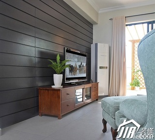 三米设计简约风格复式富裕型客厅电视背景墙电视柜效果图