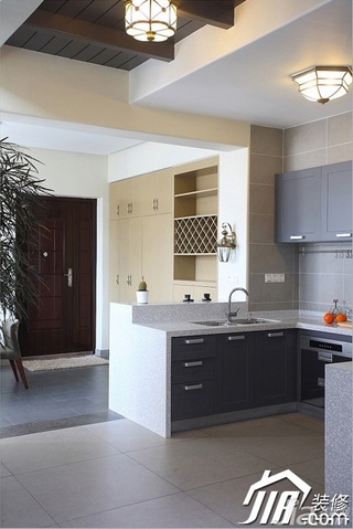 三米设计简约风格复式富裕型厨房橱柜定制