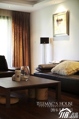简约风格二居室时尚褐色富裕型客厅设计图纸