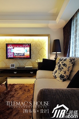 新古典风格公寓时尚暖色调富裕型140平米以上客厅电视背景墙电视柜效果图