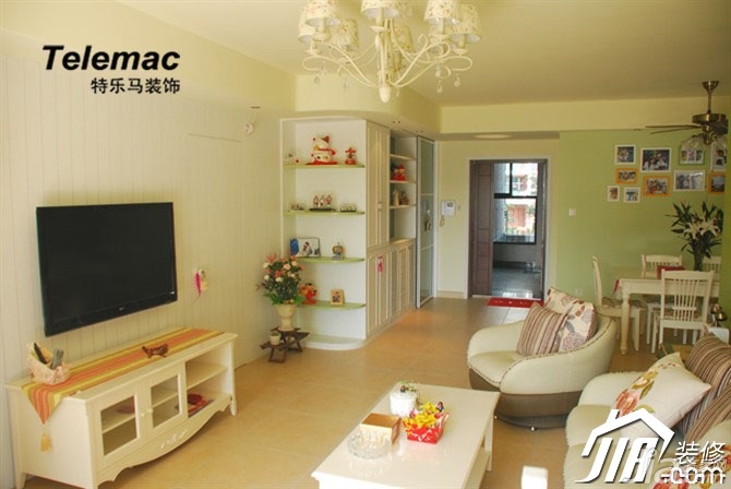 二居室装修,彩色装修,田园风格,富裕型装修,公寓装修,小清新,客厅,茶几,沙发,电视柜