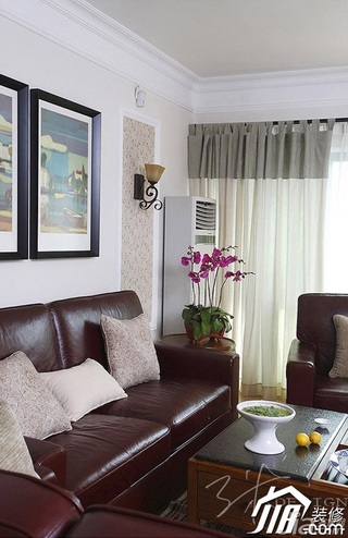 三米设计美式乡村风格公寓富裕型130平米客厅窗帘效果图