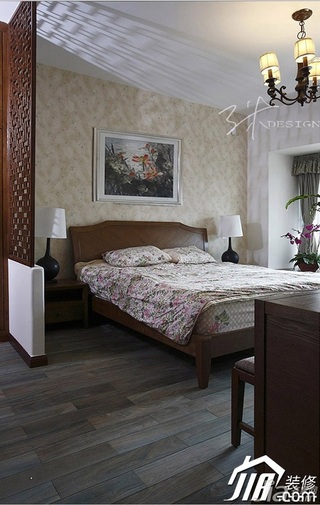 三米设计美式乡村风格公寓富裕型130平米卧室隔断床图片