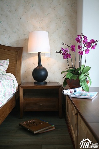 三米设计美式乡村风格公寓富裕型130平米卧室地台灯具图片