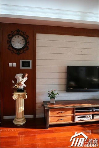 三米设计美式风格二居室经济型130平米客厅电视背景墙效果图