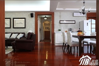 三米设计美式风格二居室经济型130平米客厅过道设计图纸