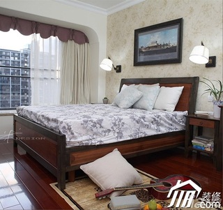 三米设计美式风格二居室经济型130平米卧室窗帘图片