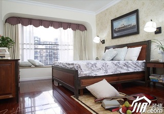 三米设计美式风格二居室经济型130平米卧室飘窗床头柜图片